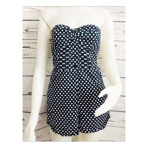 Pins & Needles Navy Polka Dot Strapless Romper